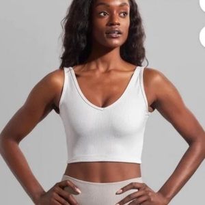 Buffbunny Ribbed Crop Top Tank - Cool White - Large